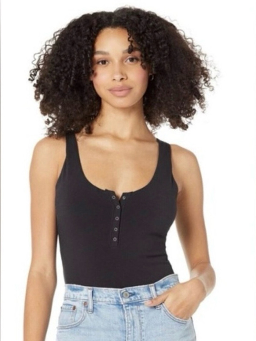 Abercrombie & Fitch Black Ribbed Cropped Snap Henley Tank